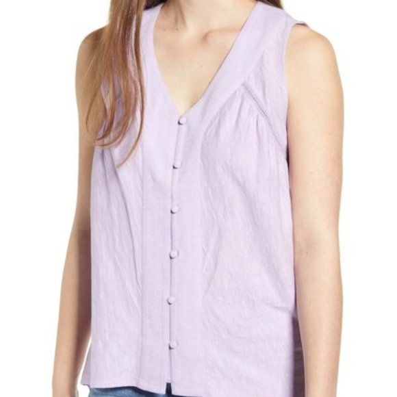 Caslon Nordstrom Button Front Swing Tank Top Cotton Slub Jersey Purple Size XL - Picture 1 of 8